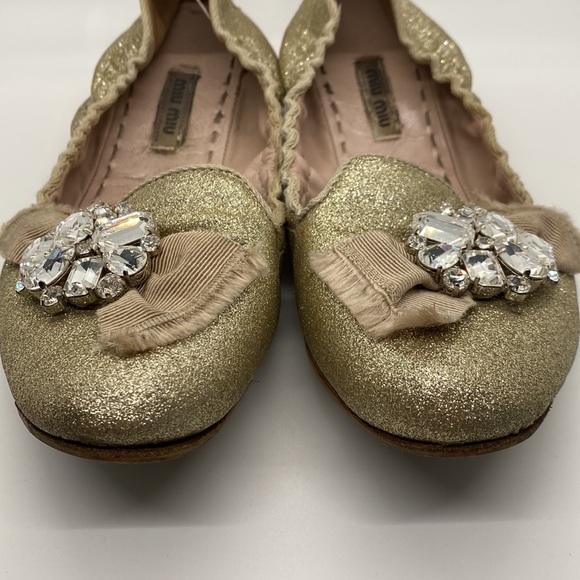Miu Miu Loafers Flats Gold Authentic - Picture 6 of 13